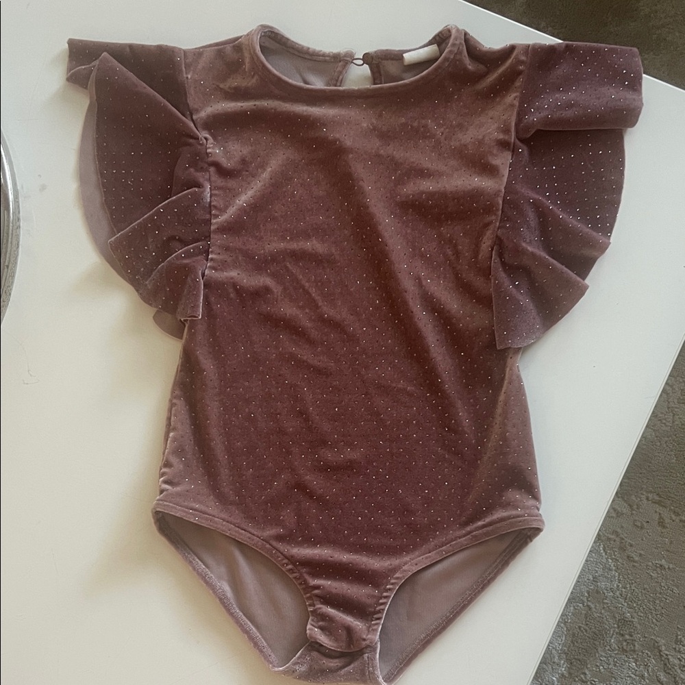 Zara Kids Velvet Bodysuit with Ruffled Sleeves - Mauve